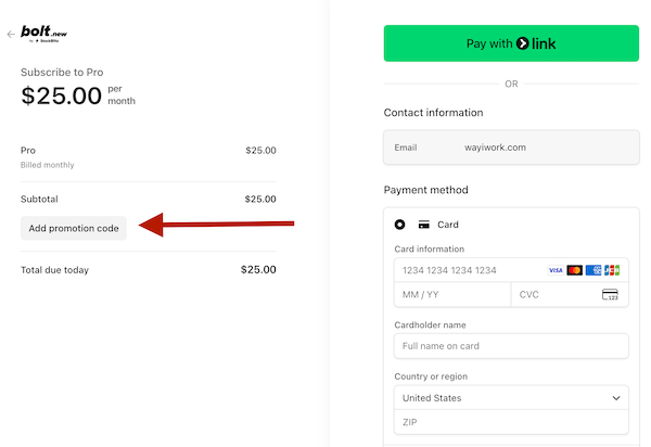 Bolt AI promotion code directions